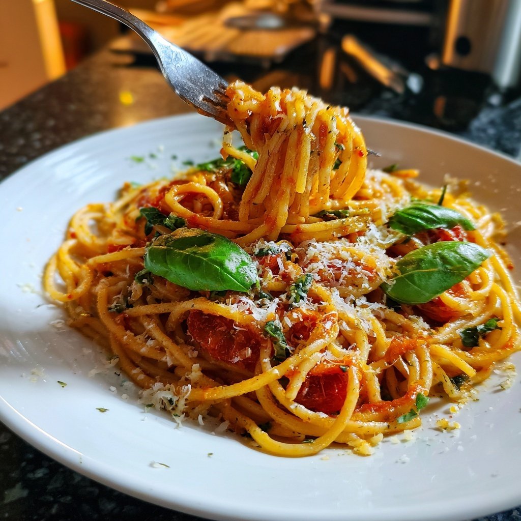 Spaghetti mit Tomaten-Basilikum-Sauce