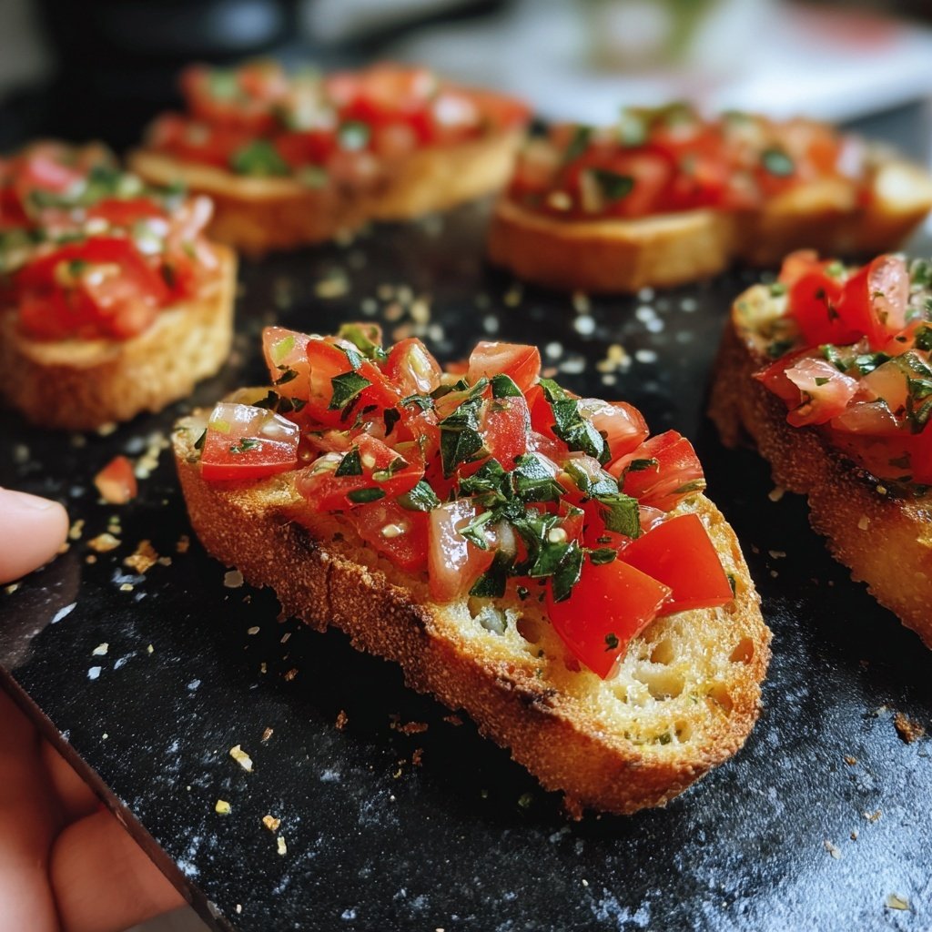 Herzförmige Bruschetta mit Tomaten