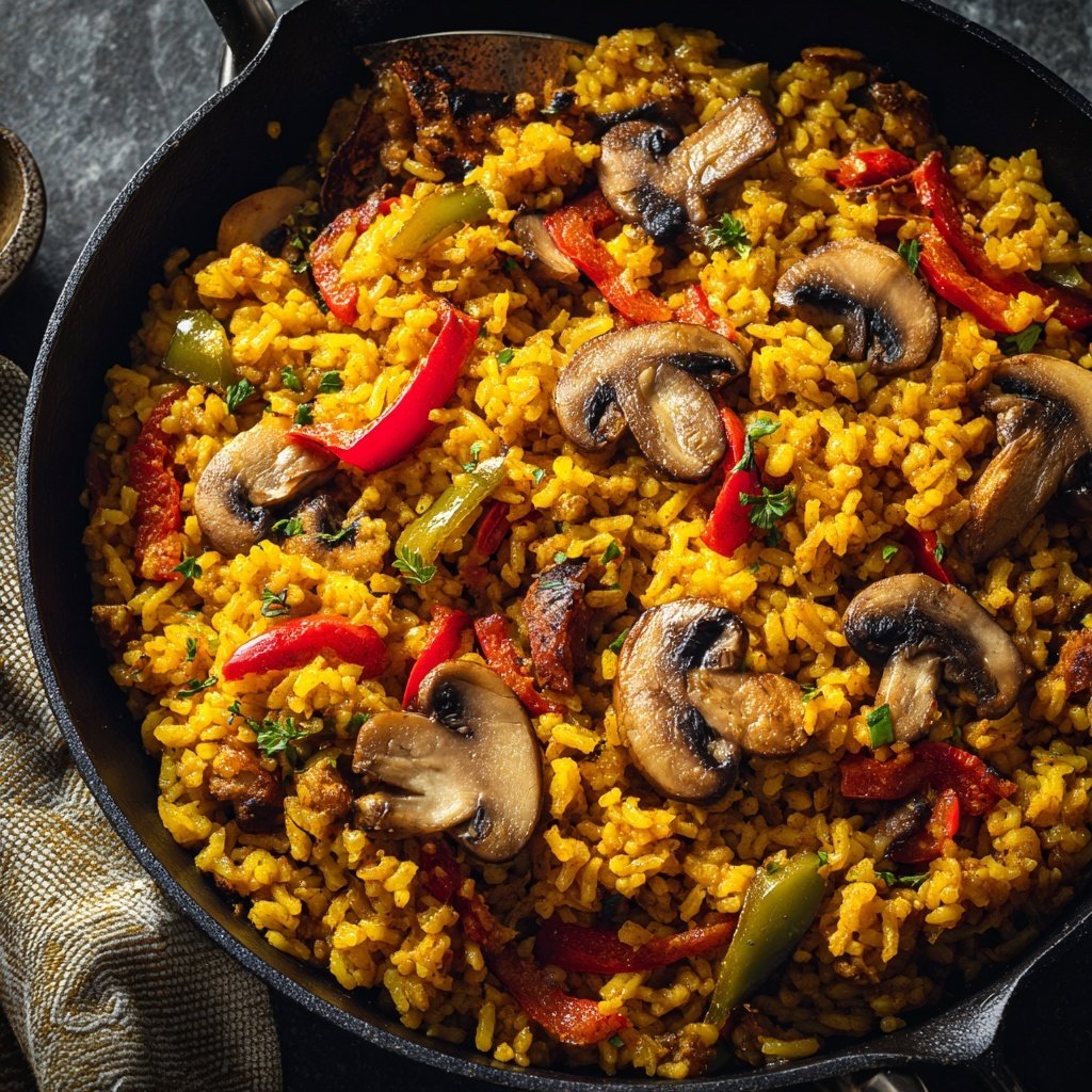 Paella mit Pilzen