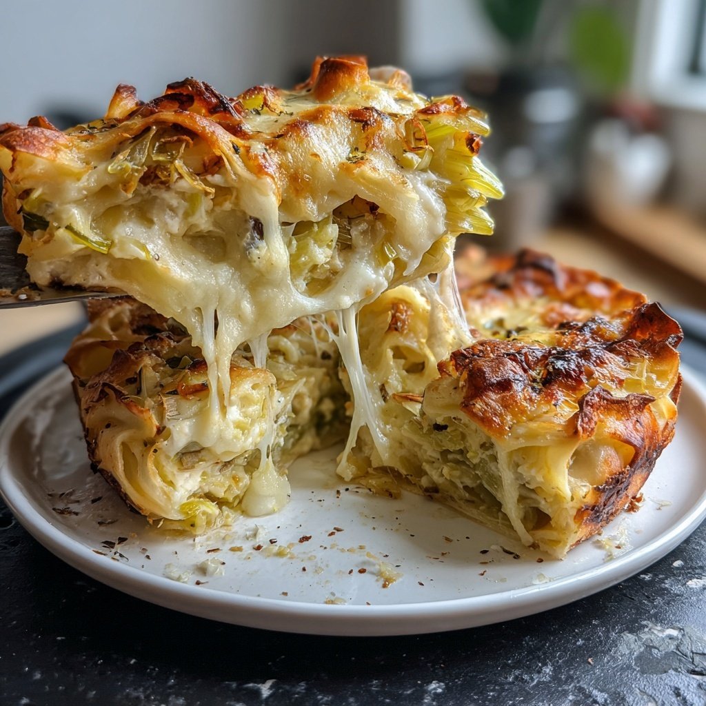 Nudelauflauf mit Lauch und Frischkäse