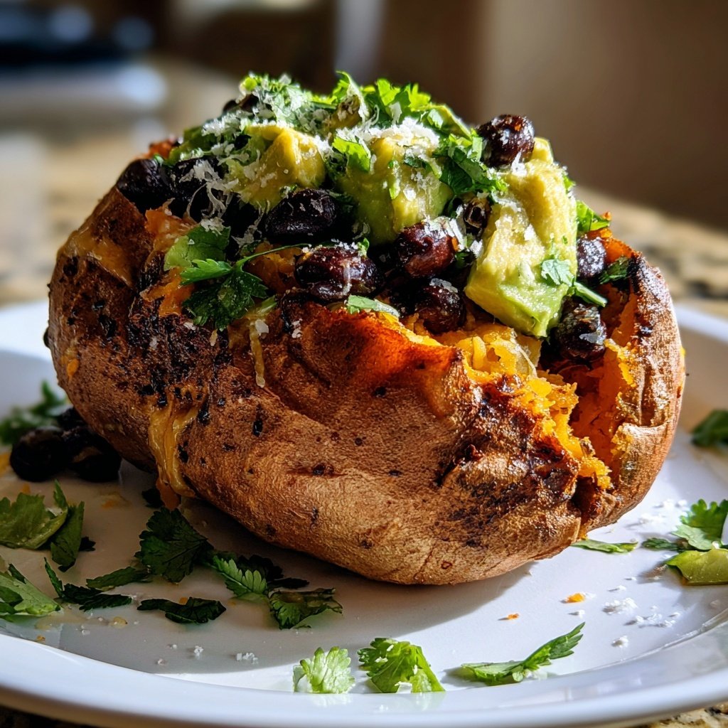 Gefüllte Süßkartoffeln mit Bohnen