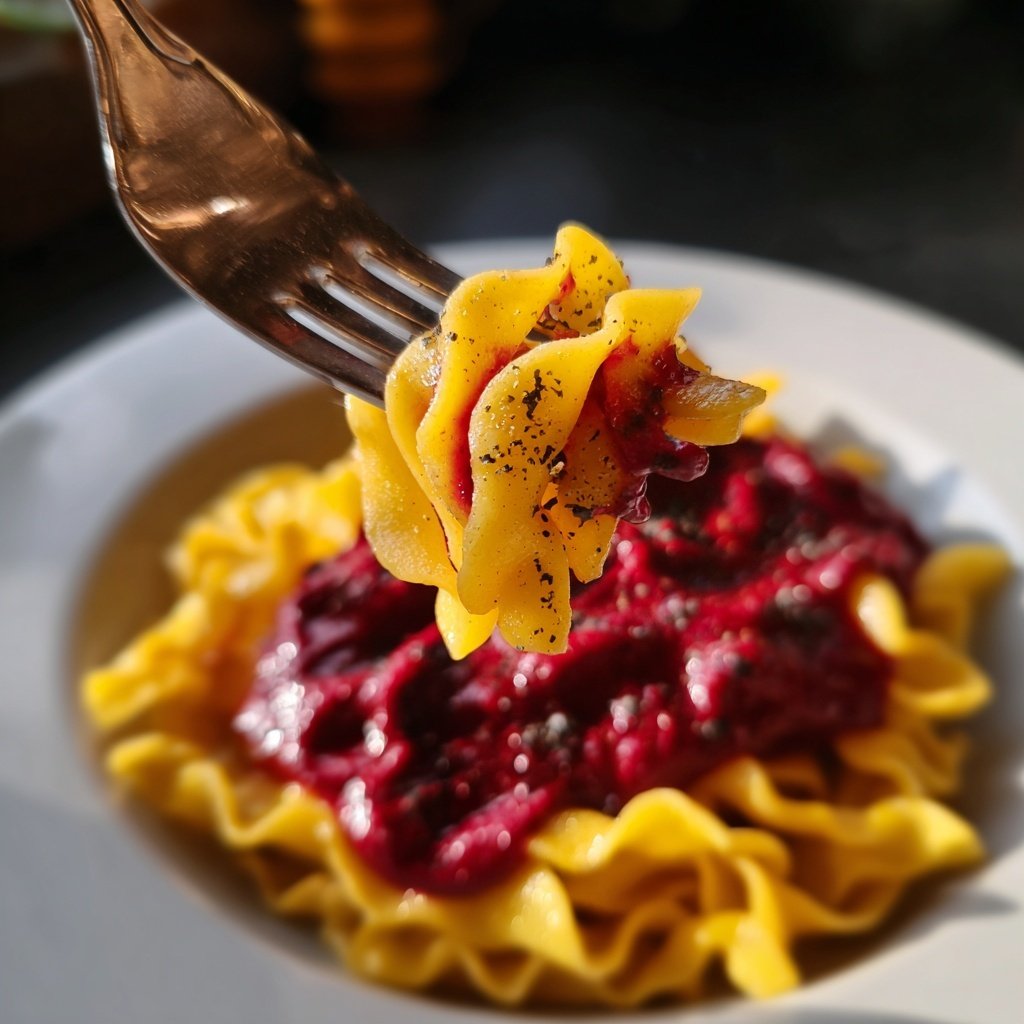 Herzförmige Pasta mit Rote-Bete-Sauce